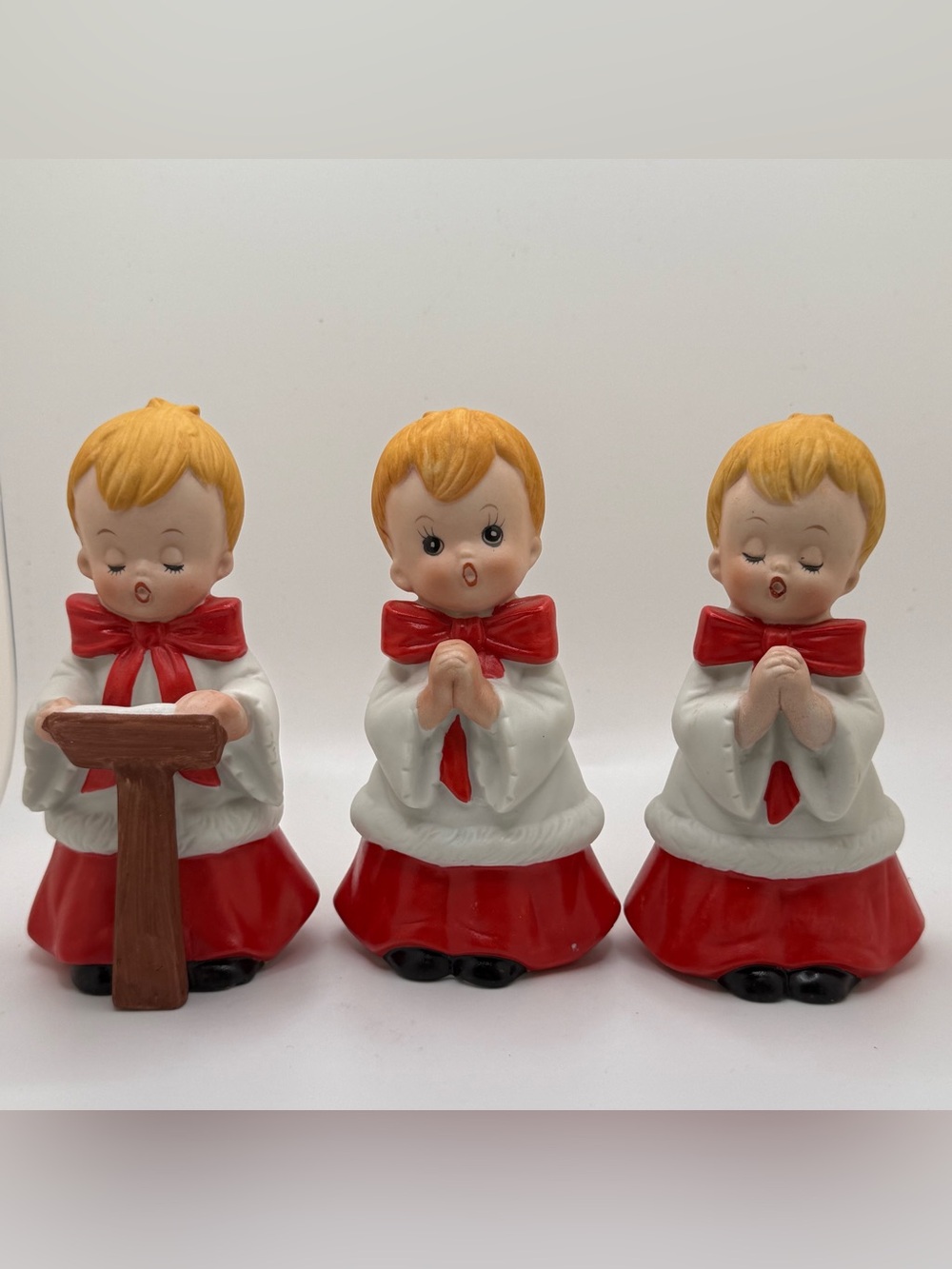 Homco Red and White Choir Boy Caroler Figurine Set
